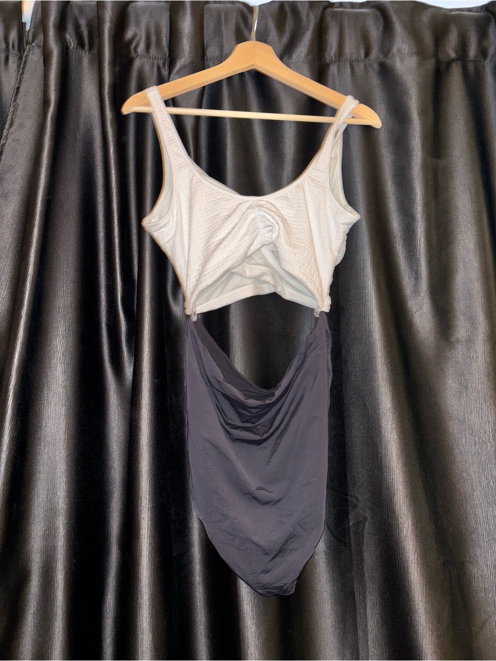 Two-Tone Ivory and Black Scoop Neck Tank Bodysuit
